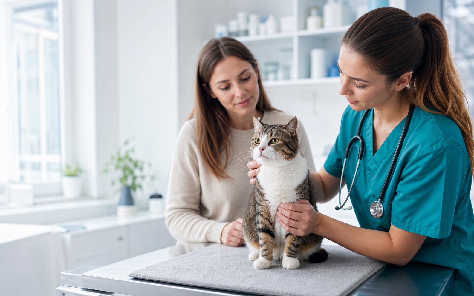 Chat examine dans une clinique veterinaire moderne